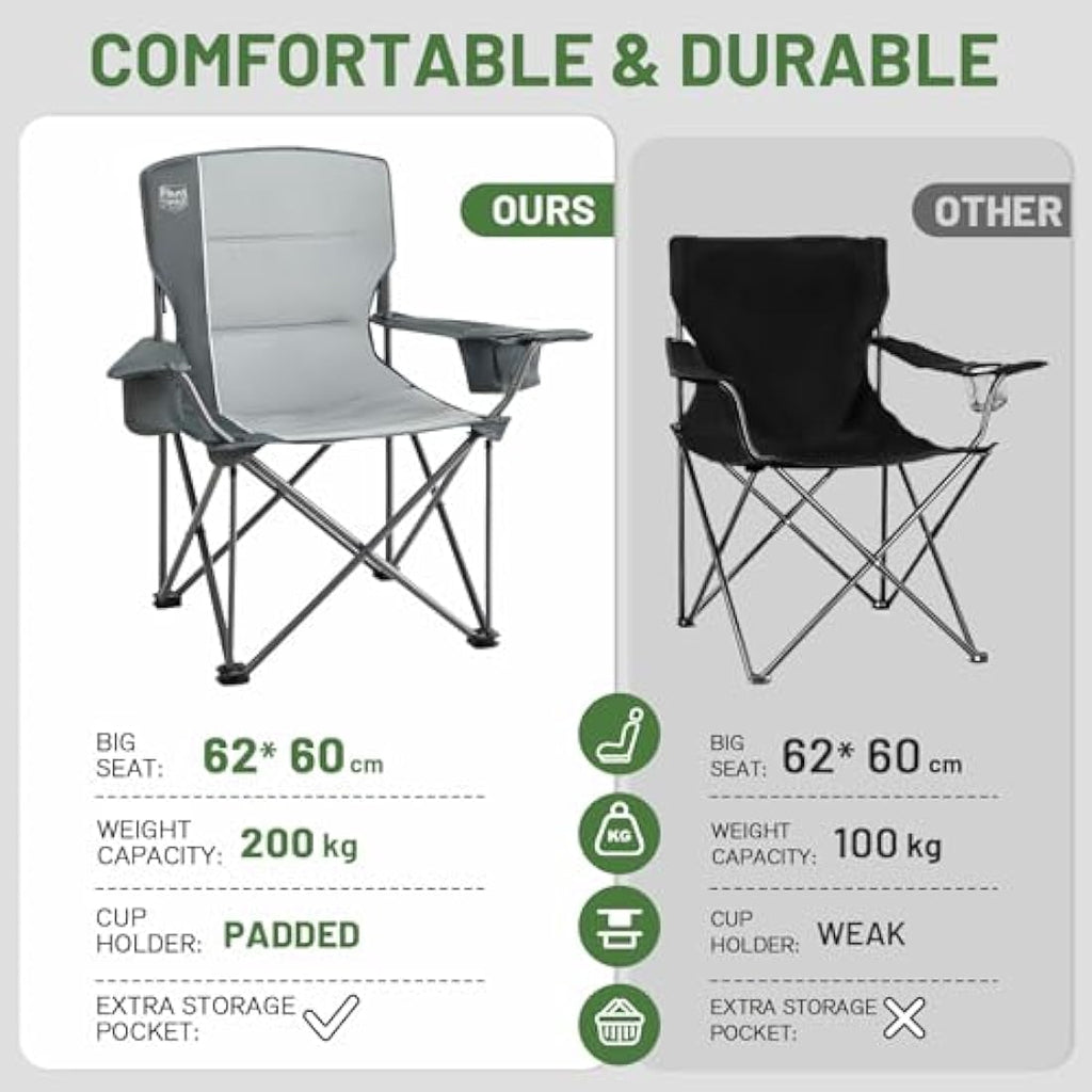 TIMBER RIDGE Heavy Duty Camping Chair | 200kg Oversized Padded Folding Seat