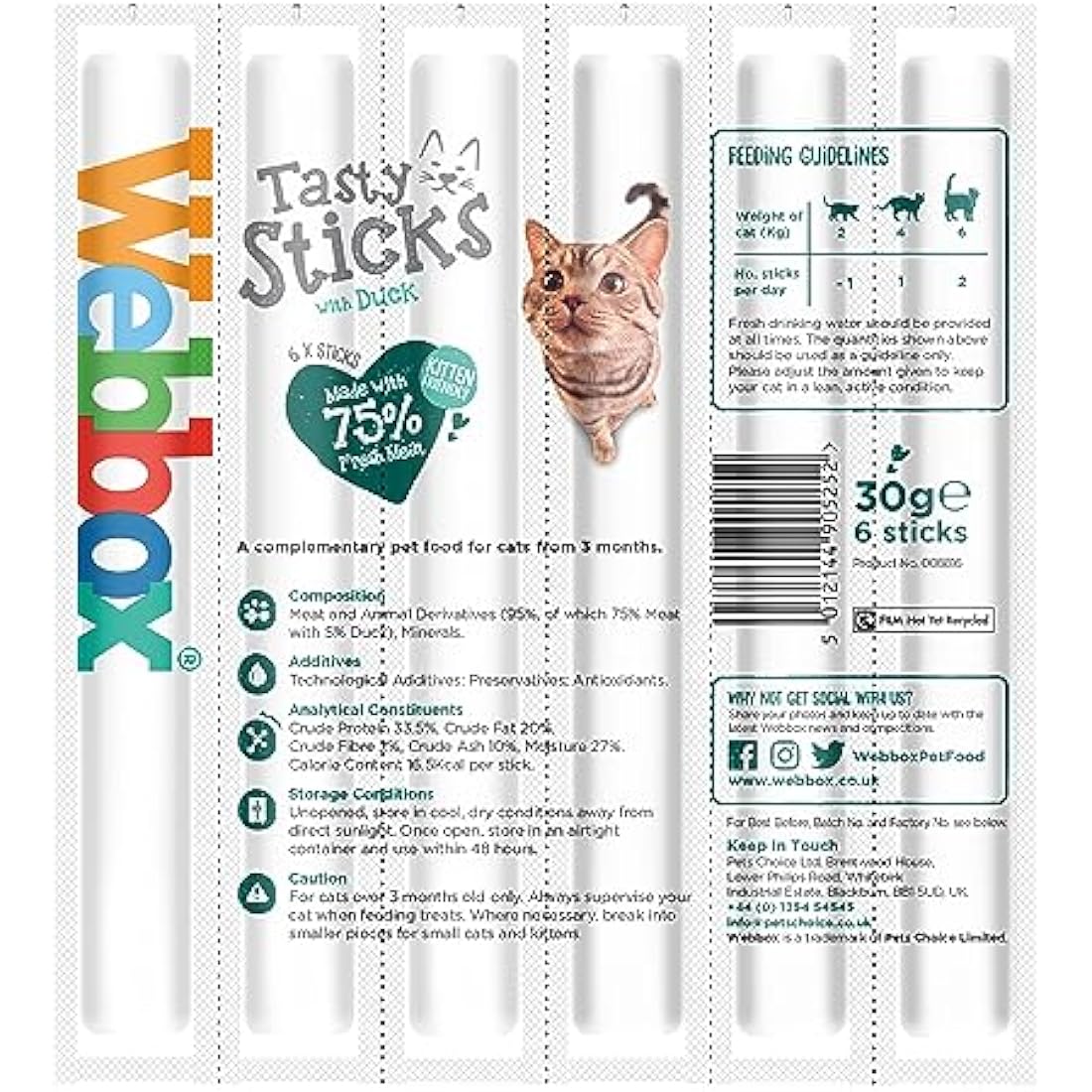 Webbox Tasty Sticks Duck Cat Treats – Grain Free & Kitten Friendly (150pk)