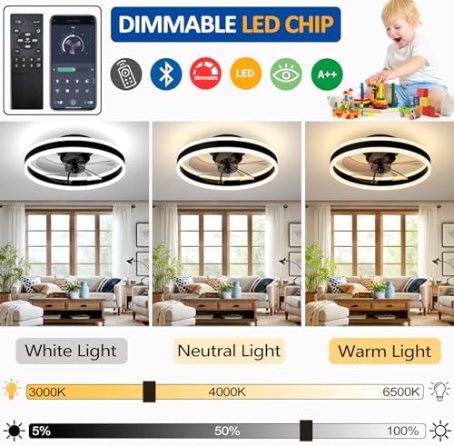 Jolof Store LED Ceiling Fan with Light – 50CM Modern Reversible Fan