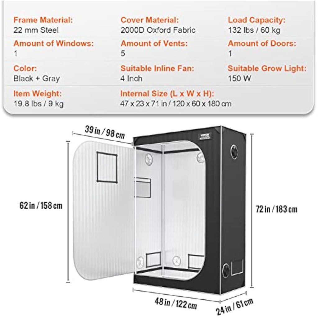 VEVOR 2x4 Grow Tent | 2000D Mylar Reflective Hydroponic Plant Tent