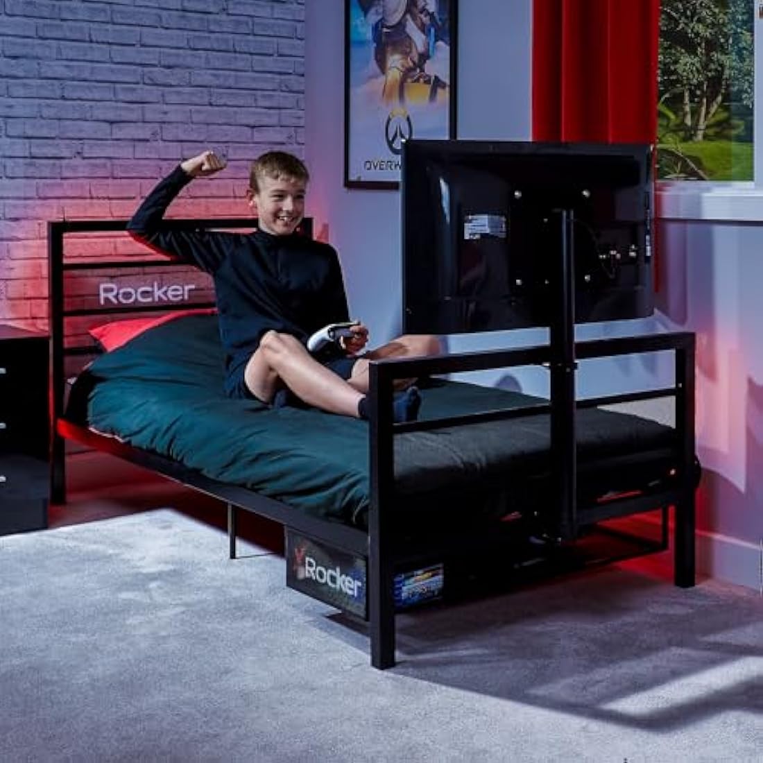 X Rocker Basecamp Single Gaming Bed with Rotating TV Mount - Black Metal