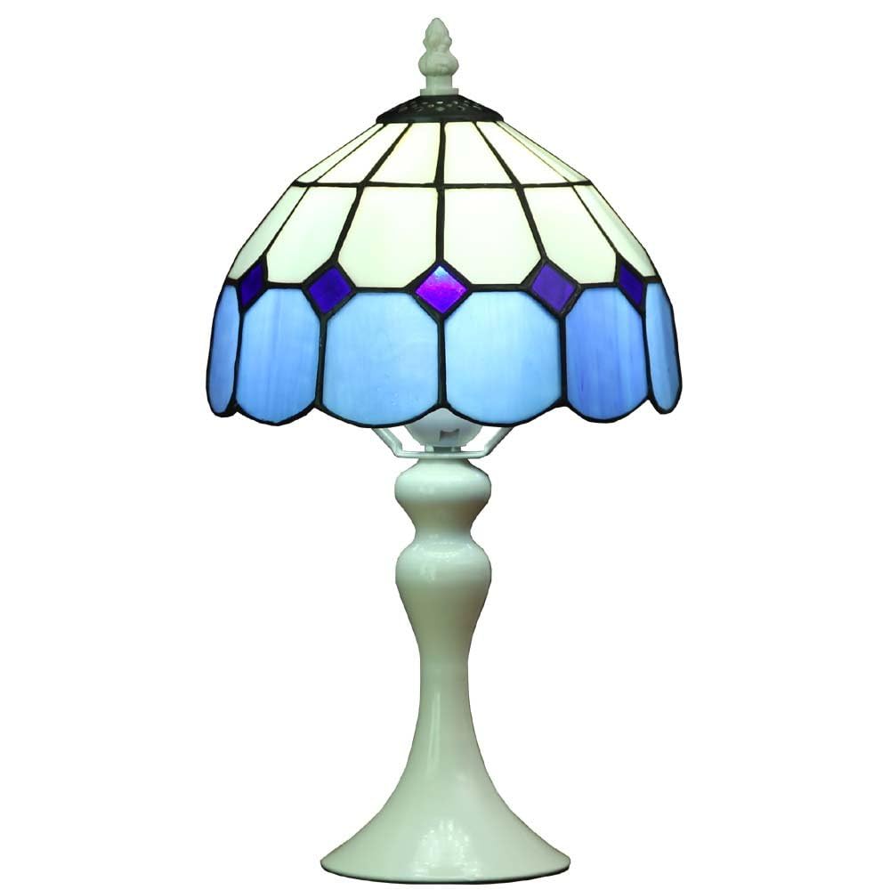 Bieye Mediterranean Tiffany Style Stained Glass Table Lamp - 8" Blue Shade