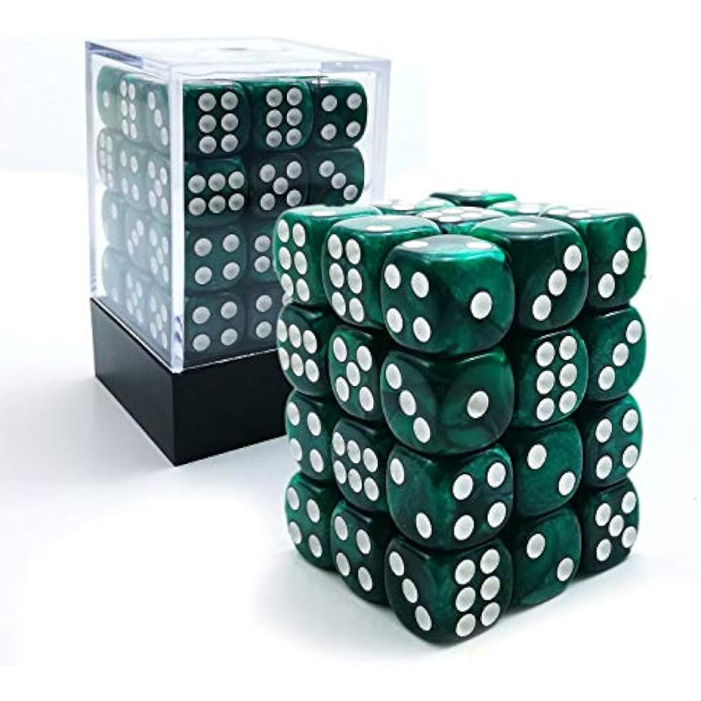 Bescon 12mm Marble Green 6-Sided Dice Set | 36 Count Block with Box