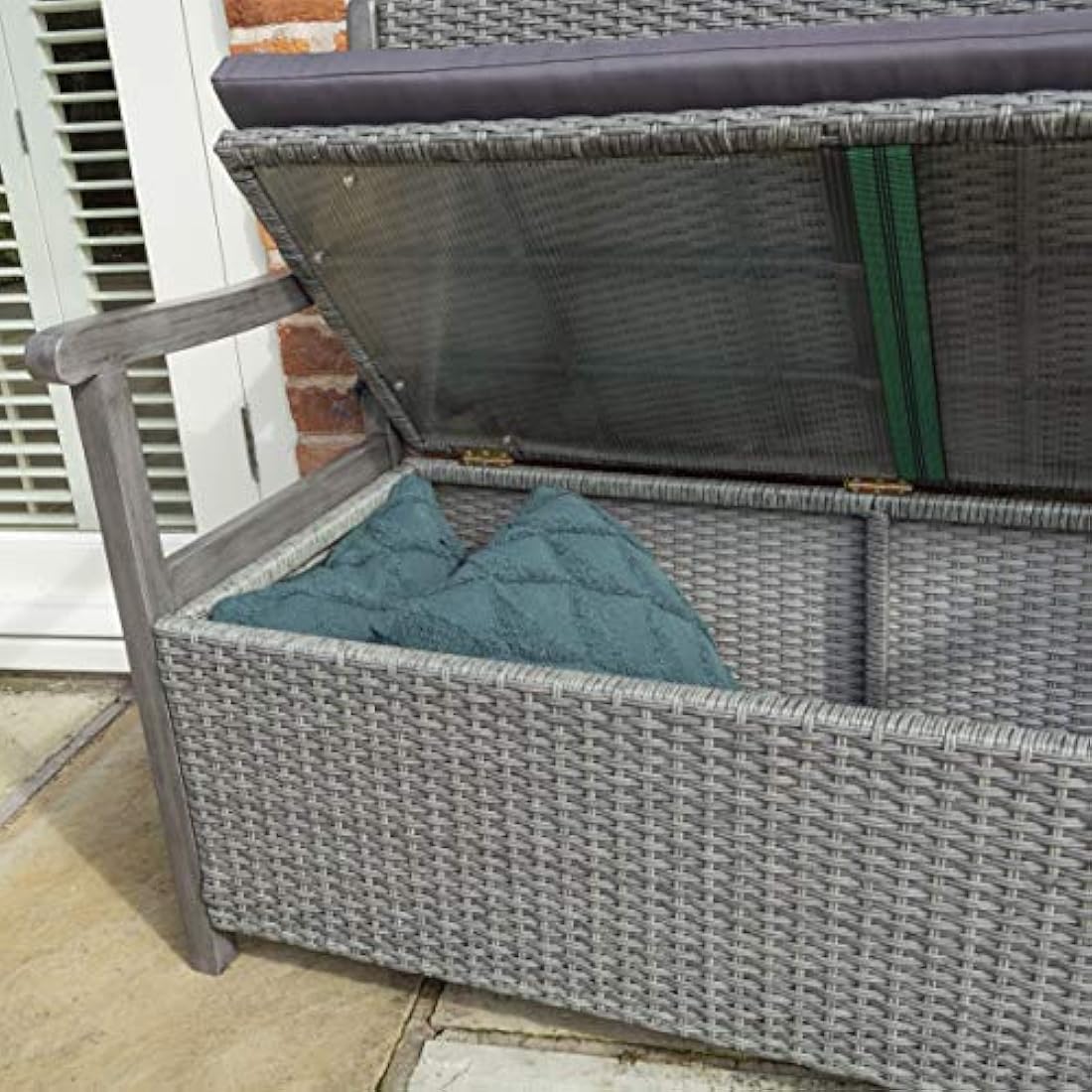 Alderley Rattan Storage Bench – Grey Hardwood Timber