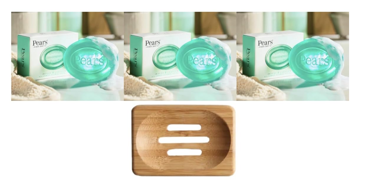 Pears Lemon Soap Bar 3x125g with Dr Cosi Bamboo Soap Dish Set
