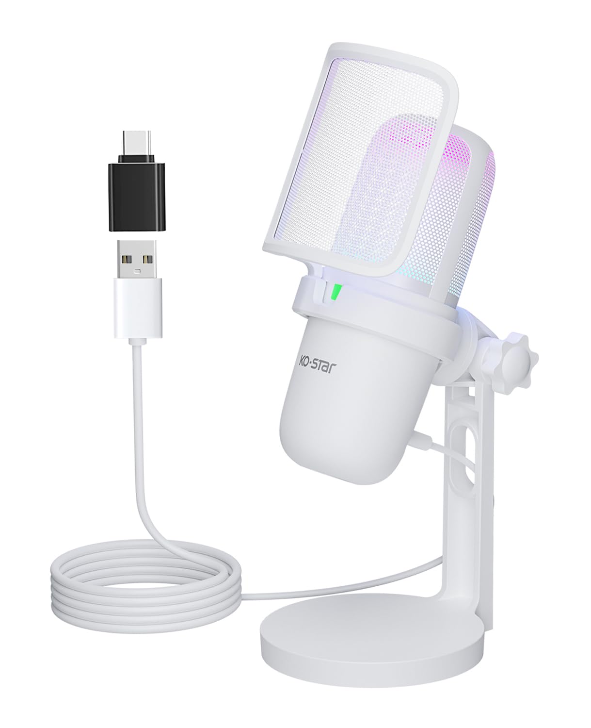 Jolof Store USB Gaming Microphone – White RGB Condenser Mic for PC/PS5