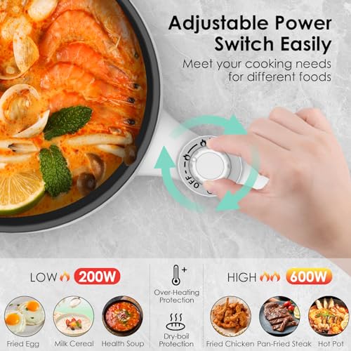 Audecook Electric Hot Pot – 1.7L Portable Nonstick Mini Skillet & Ramen Cooker