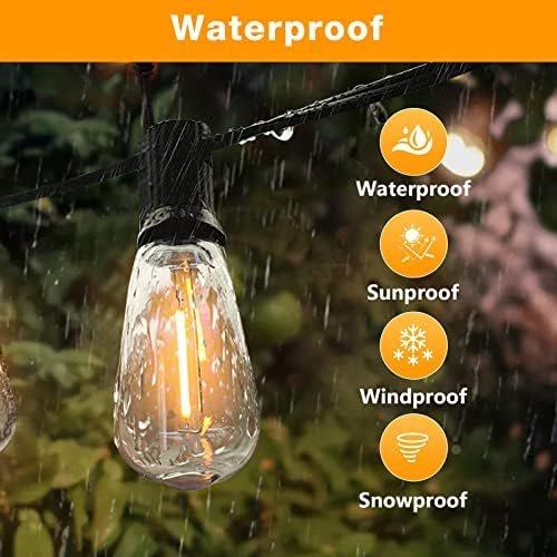 GLUROO 120FT Festoon Lights Outdoor | 62 Shatterproof LED Bulbs | 2200K