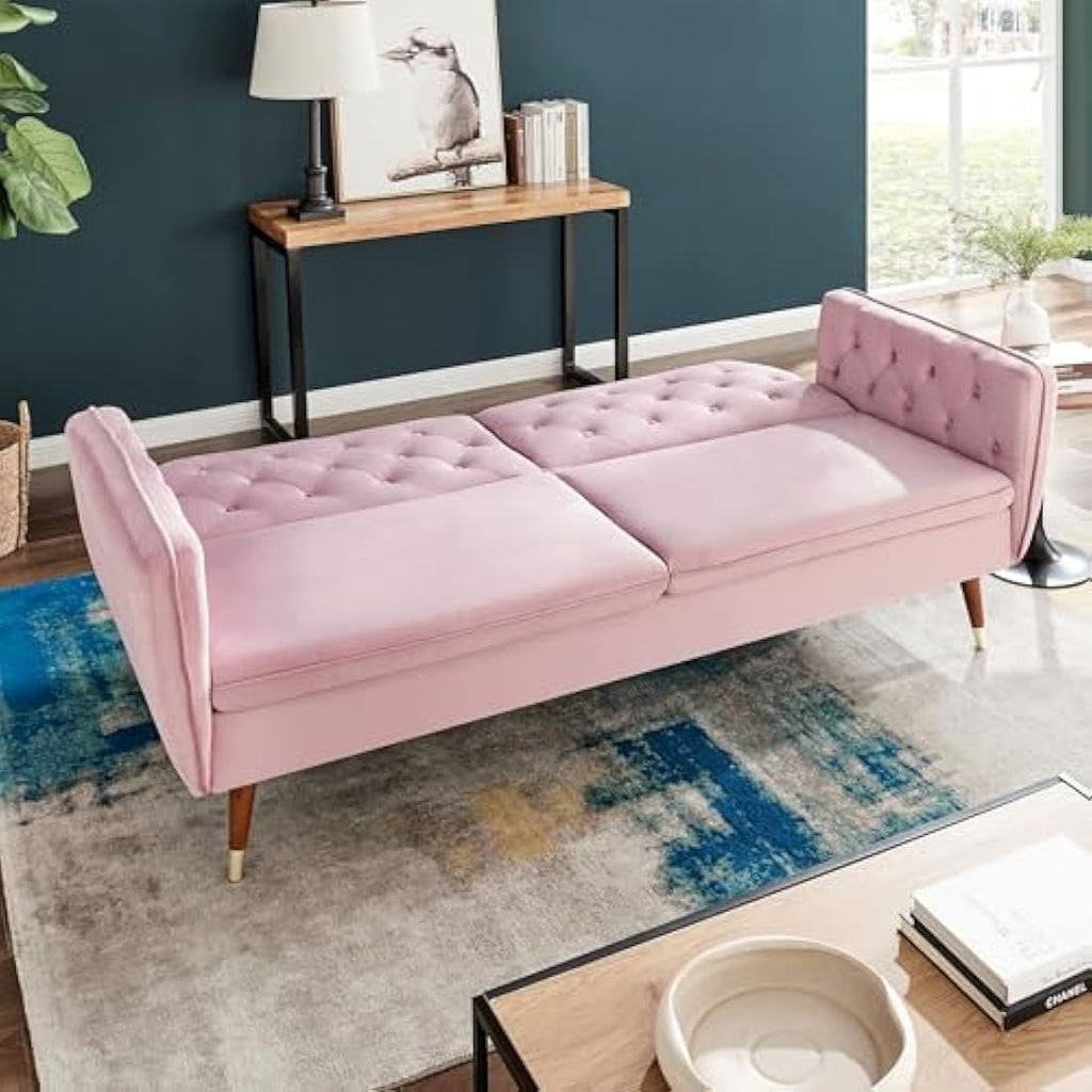 Bravich Victoria 3 Seater Velvet Sofa Bed with Gold Legs – Rose