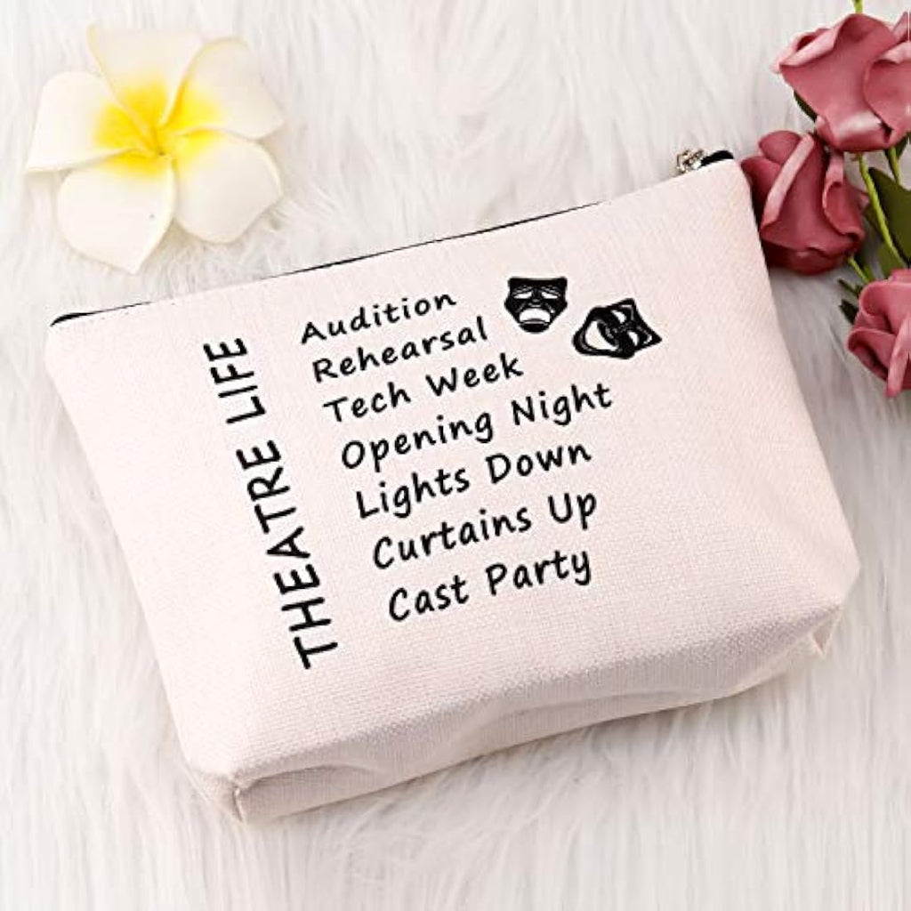 PXTIDY Theatre Life Makeup Bag | Beige Canvas Cosmetic Pouch for Actors