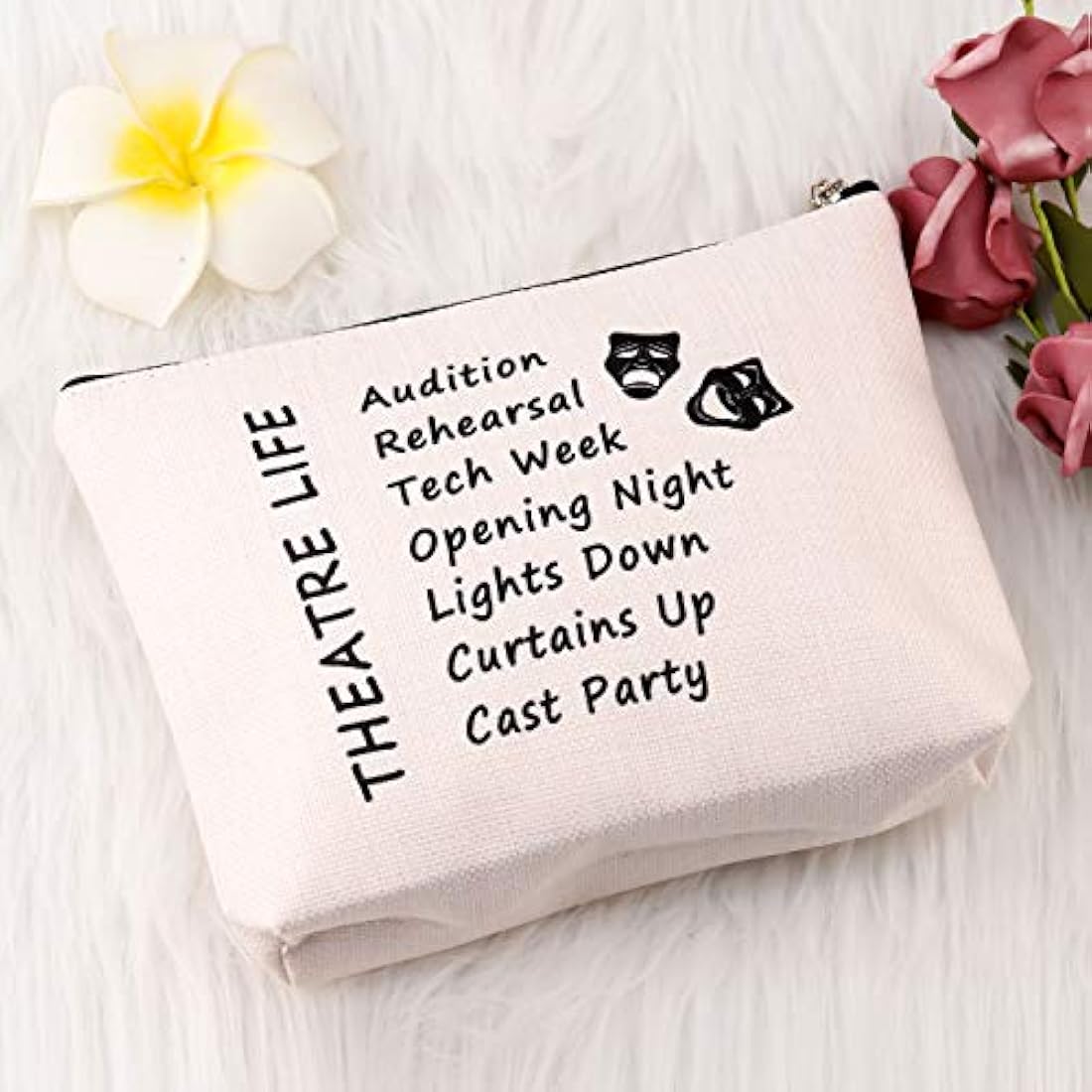 PXTIDY Theatre Life Makeup Bag | Beige Canvas Cosmetic Pouch for Actors
