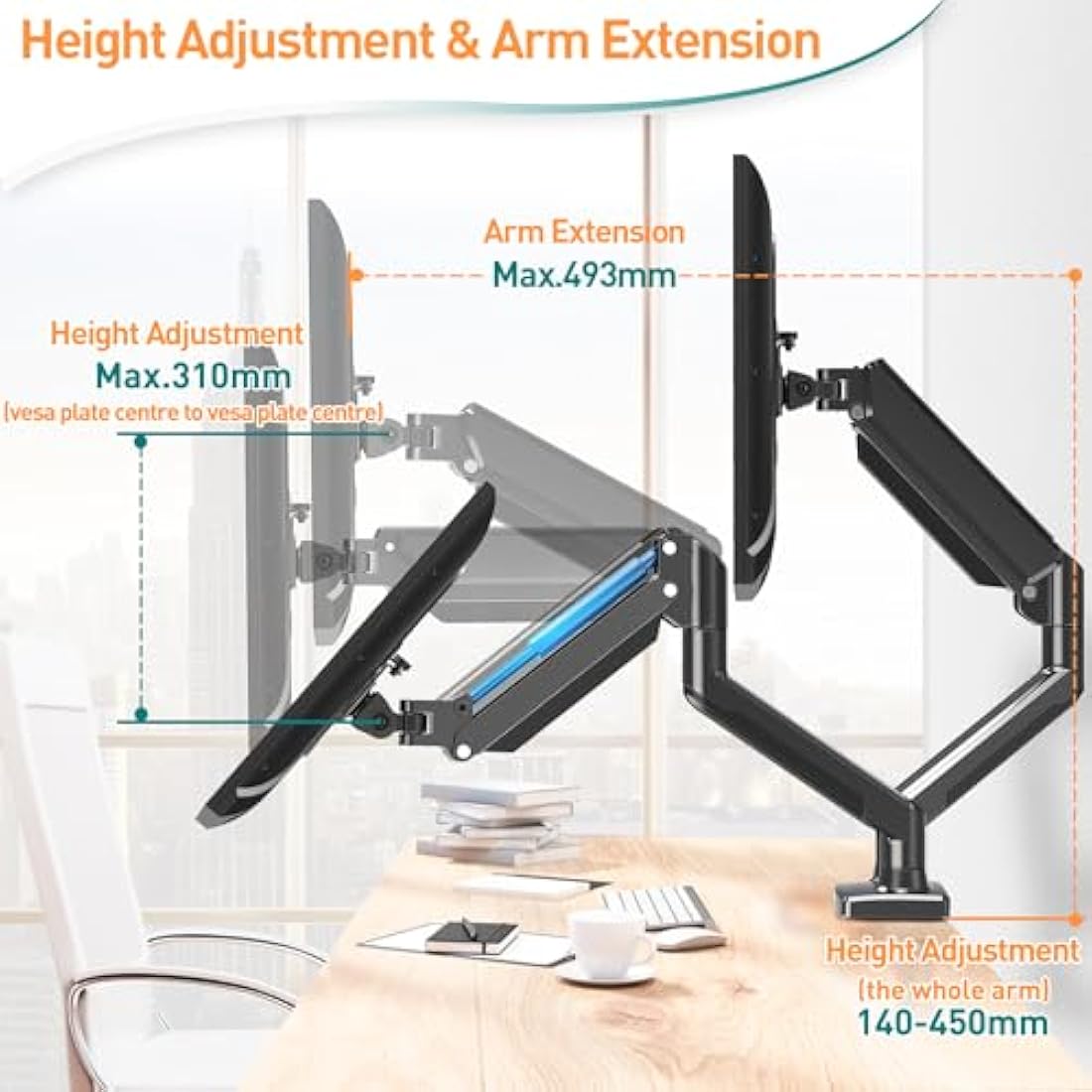 ELIVED Dual Monitor Arm – Gas Spring Stand for 13-32 Inch Screens