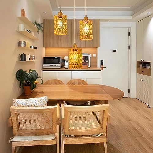 FORCOSO 3-Light Rattan Pendant Light – Boho Handwoven Hanging Ceiling Lamp