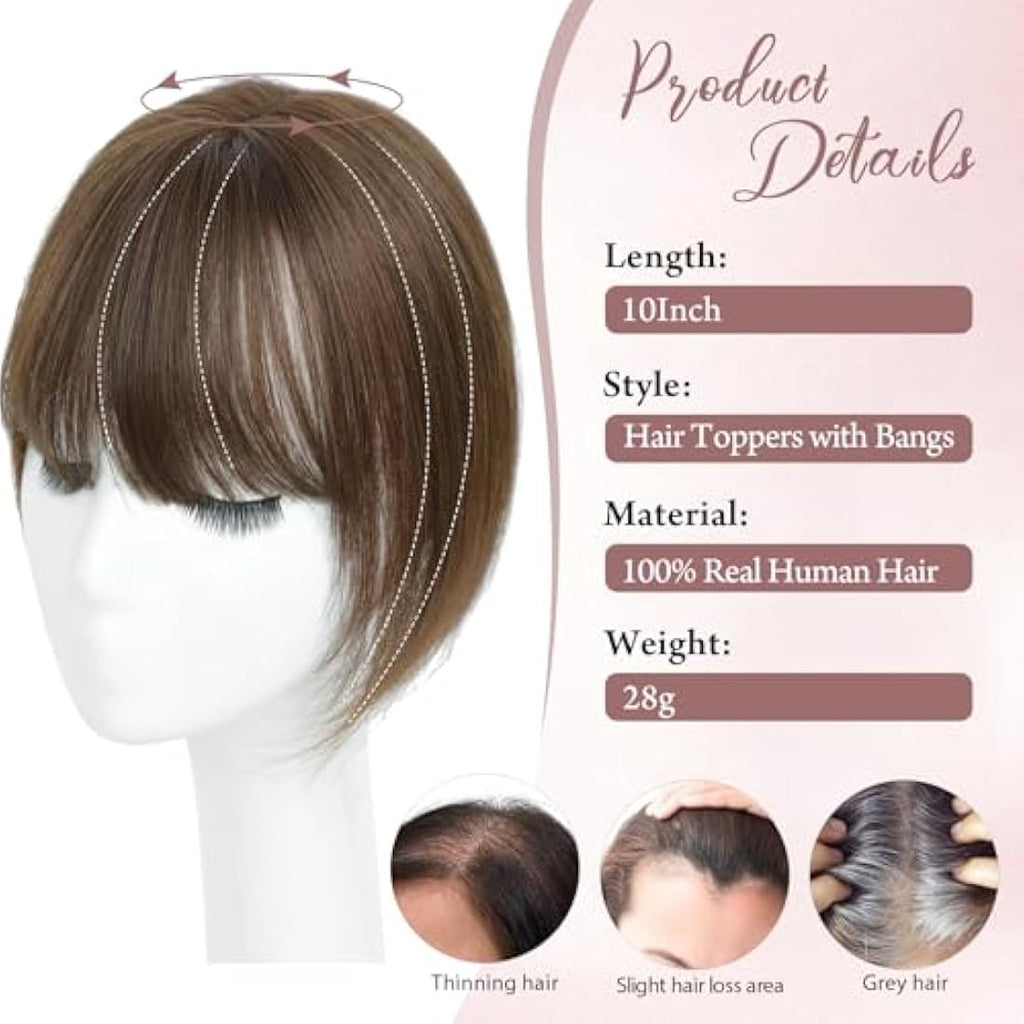 Human Hair Topper with Fringe – 10 Inch Swiss Base Hairpiece