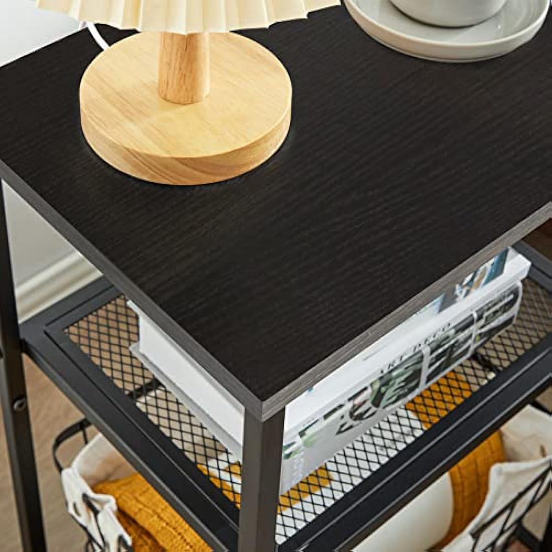 IBUYKE 3-Tier Industrial Side Table | Metal & Wood End Table Nightstand