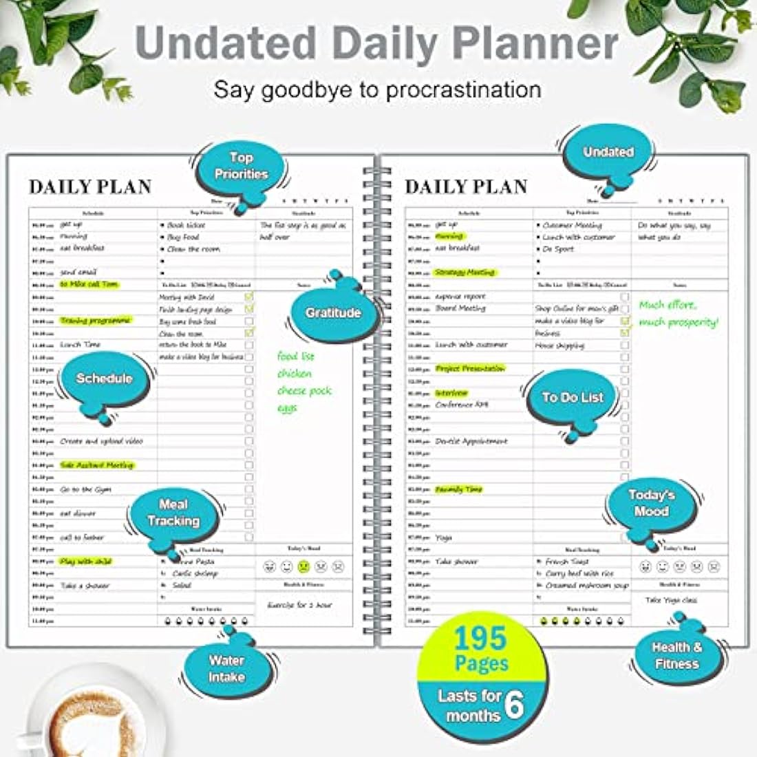Jolof Store Undated Daily Planner – 8.5x11 Hourly Schedule & ADHD Organizer