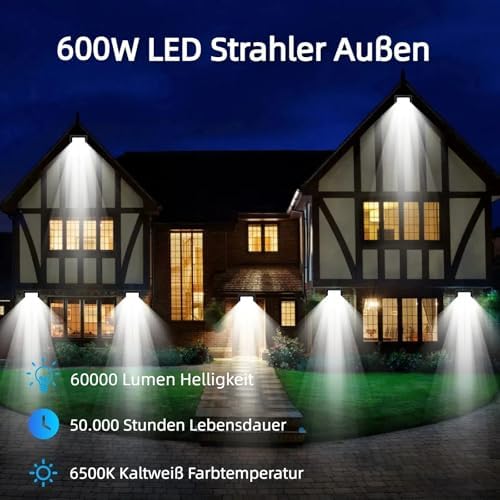 Wegoodlife 600W LED Outdoor Floodlight – 60000LM IP66 Waterproof Spotlight
