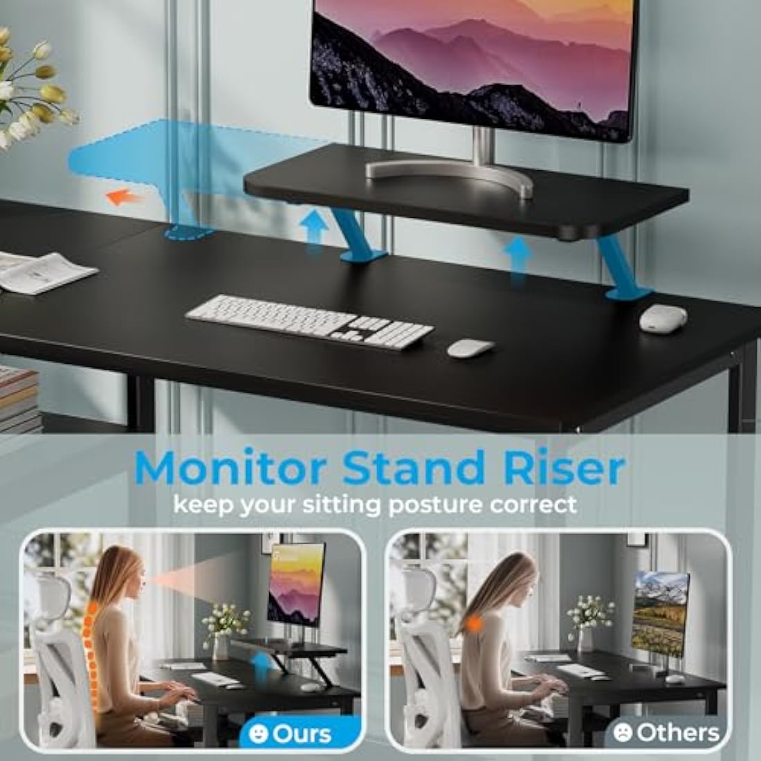 Jolof Store 120cm Computer Desk with Monitor Stand and Shelves - Black