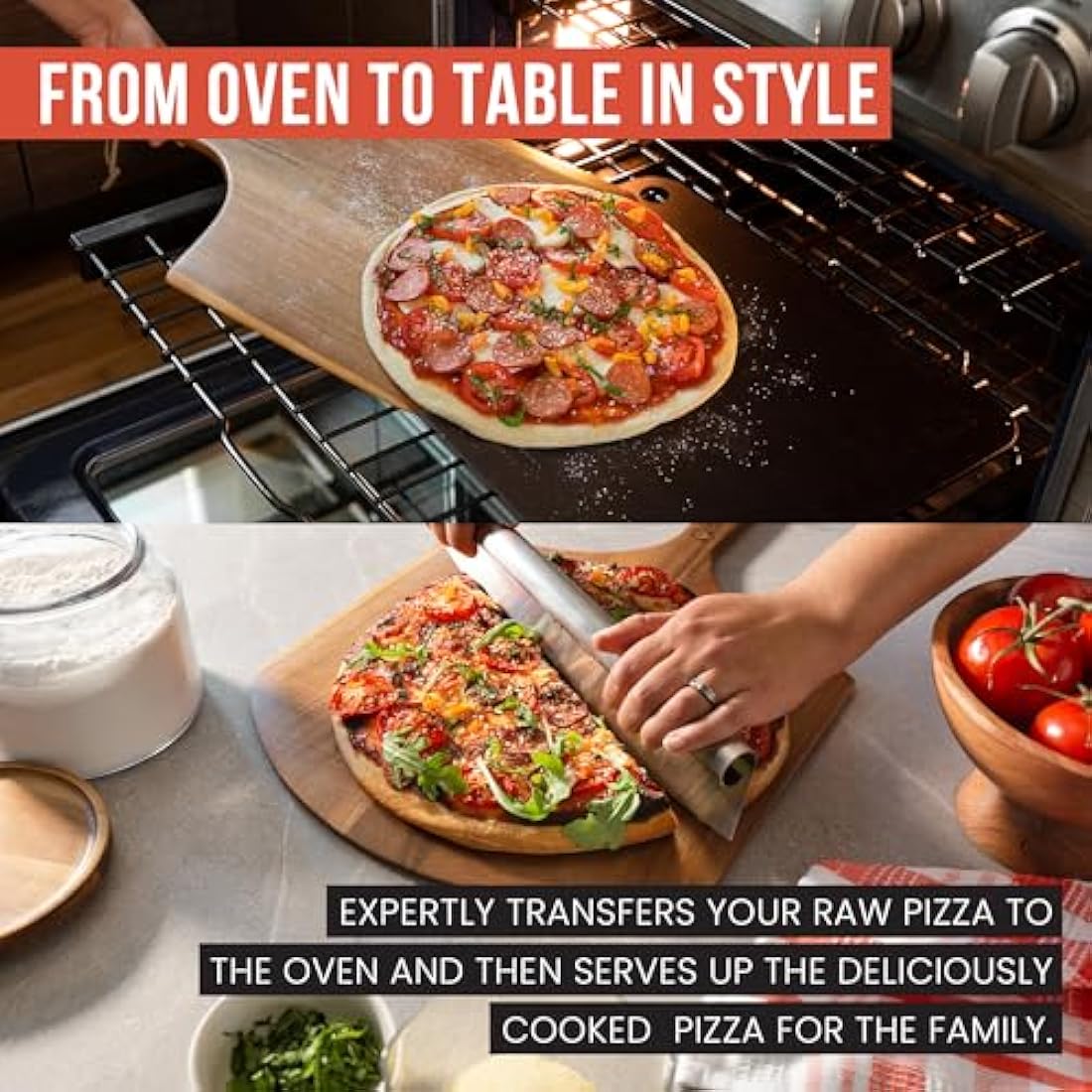 Chef Pomodoro 14-inch Acacia Wood Pizza Peel and Serving Board