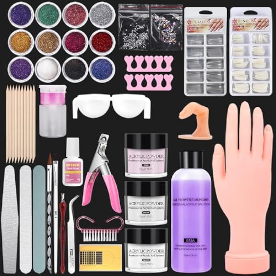 Jolof Store Silicone Nail Practice Hand for Acrylic Nails with 200 Tips