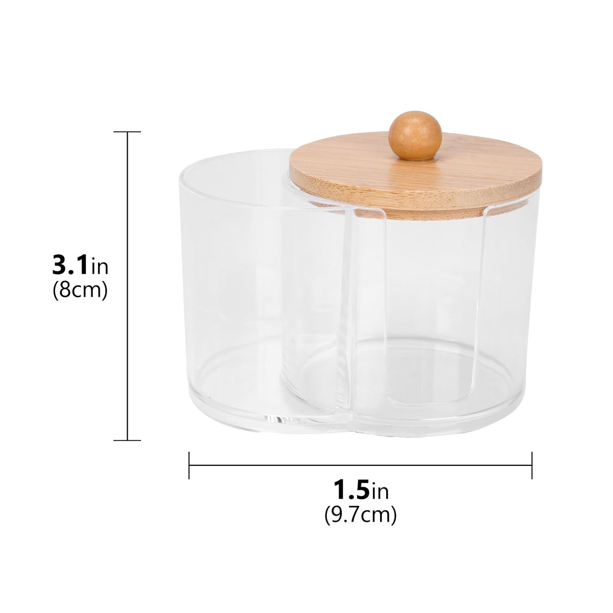 Adorila Compact Cotton Pad and Cotton Bud Holder with Bamboo Lid, Clear - image 4
