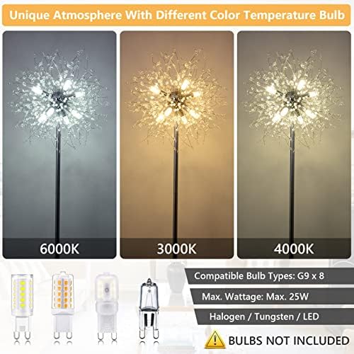 Rayofly Modern Crystal Fireworks Floor Lamp | 8-Light Chrome Standing Lamp
