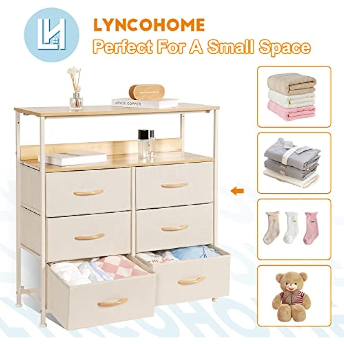 Jolof Store 6 Drawer Fabric Chest of Drawers | Steel Frame Storage Unit