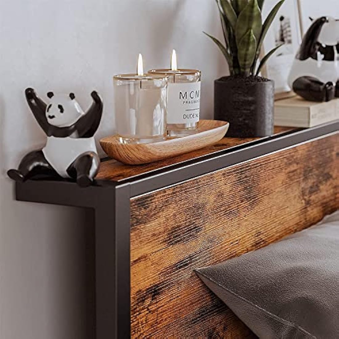 DUMEE King Size Metal Bed Frame with Storage Headboard – Black & Oak