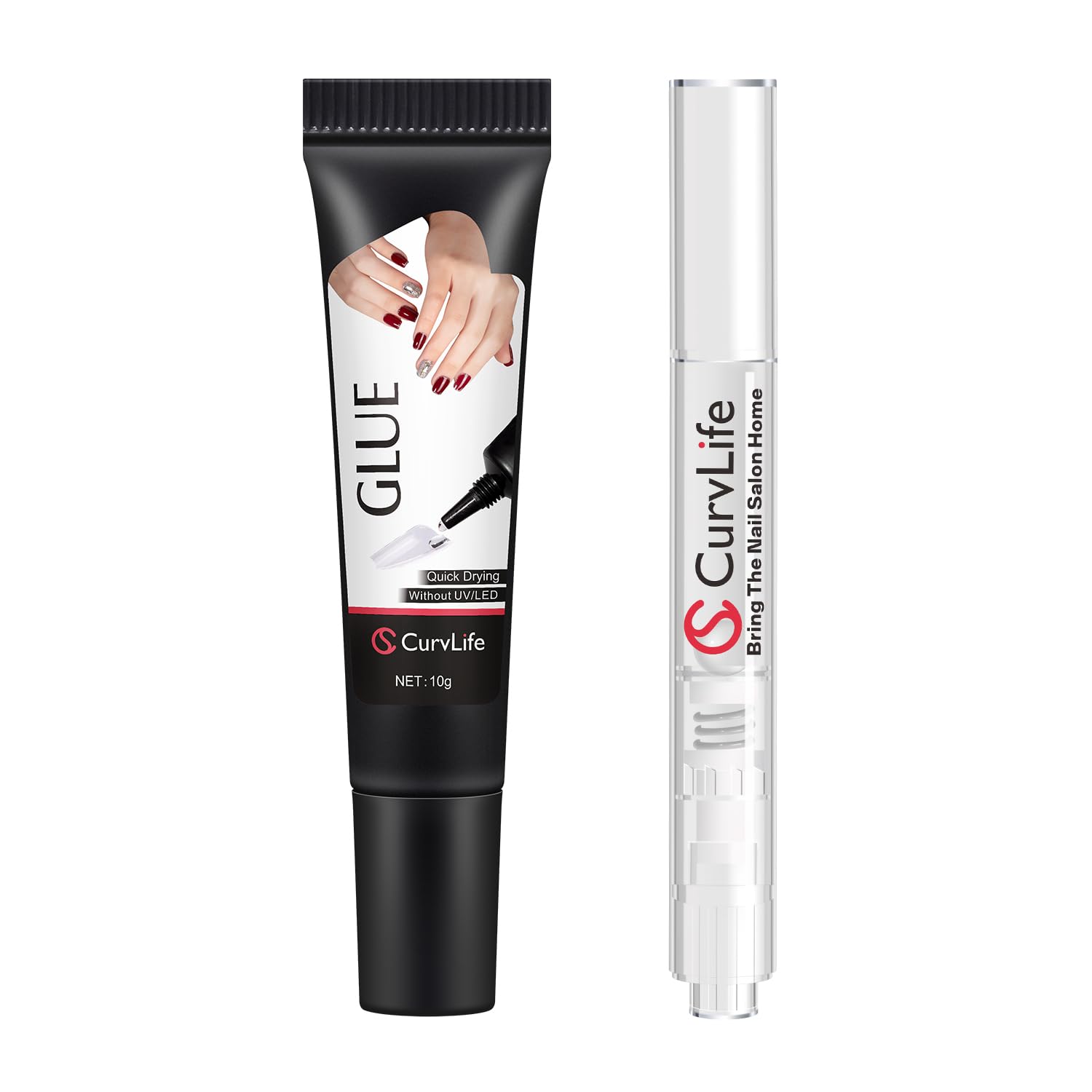 CurvLife Semi-Hard Nail Gel Glue and Remover Kit – No UV Light Needed