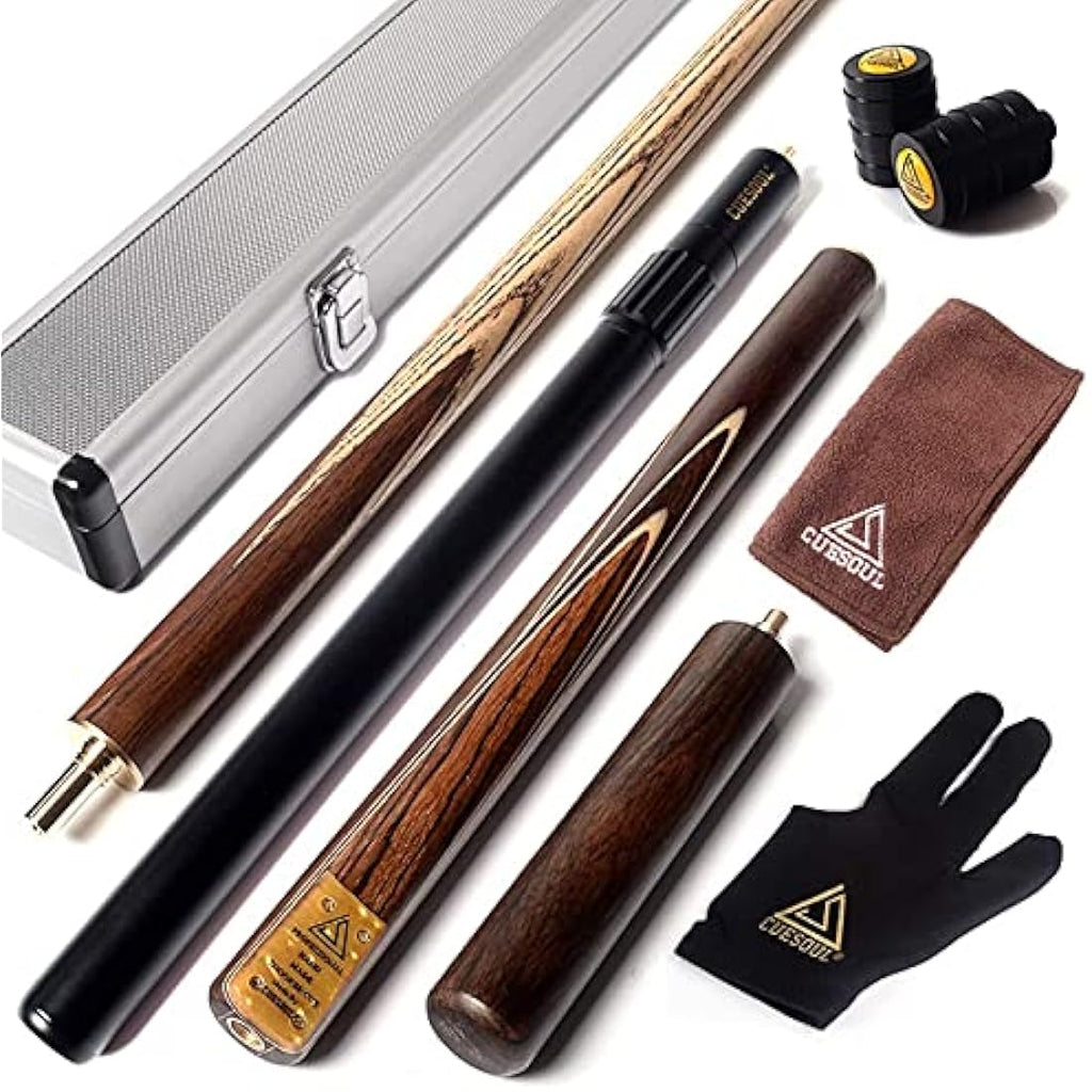 CUESOUL 57" Handcrafted 3/4 Snooker Cue with Ash Wood & Aluminum Case