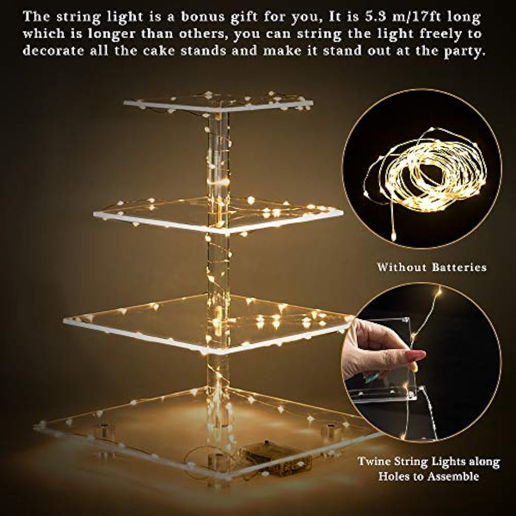 Jolof Store 4 Tier Acrylic Cupcake Stand with LED Light - 52 Cupcake Tower