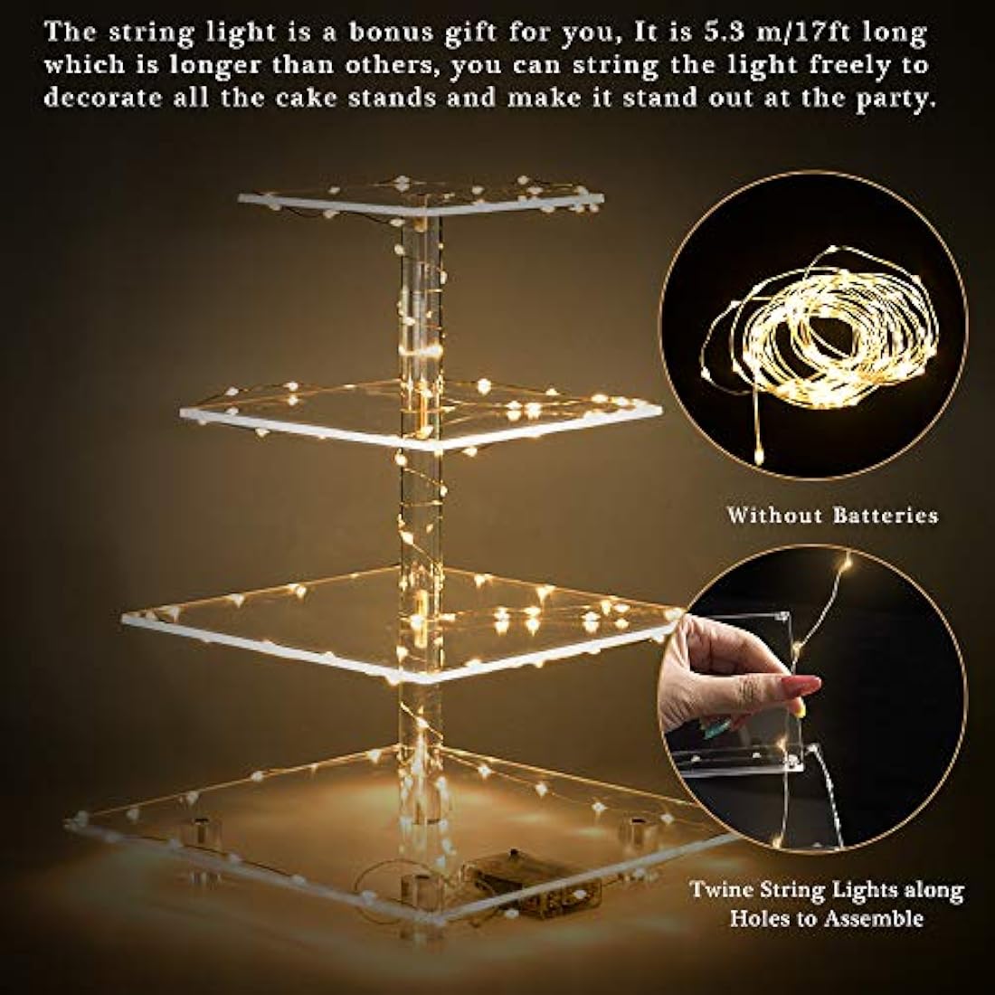 Jolof Store 4 Tier Acrylic Cupcake Stand with LED Light - 52 Cupcake Tower