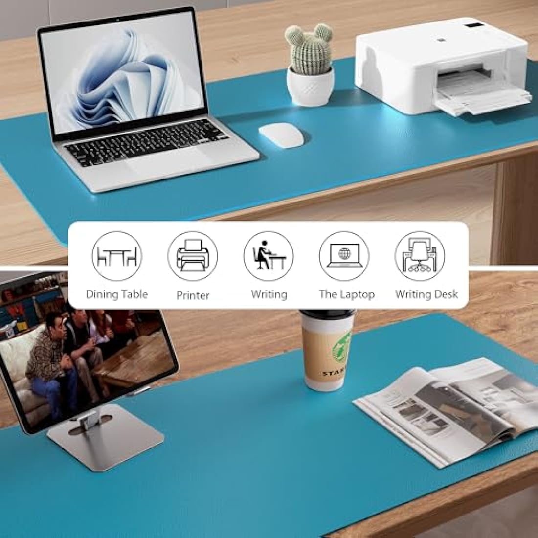 Aothia Leather Desk Mat – Large Waterproof Non-Slip Mouse Pad, Turquoise