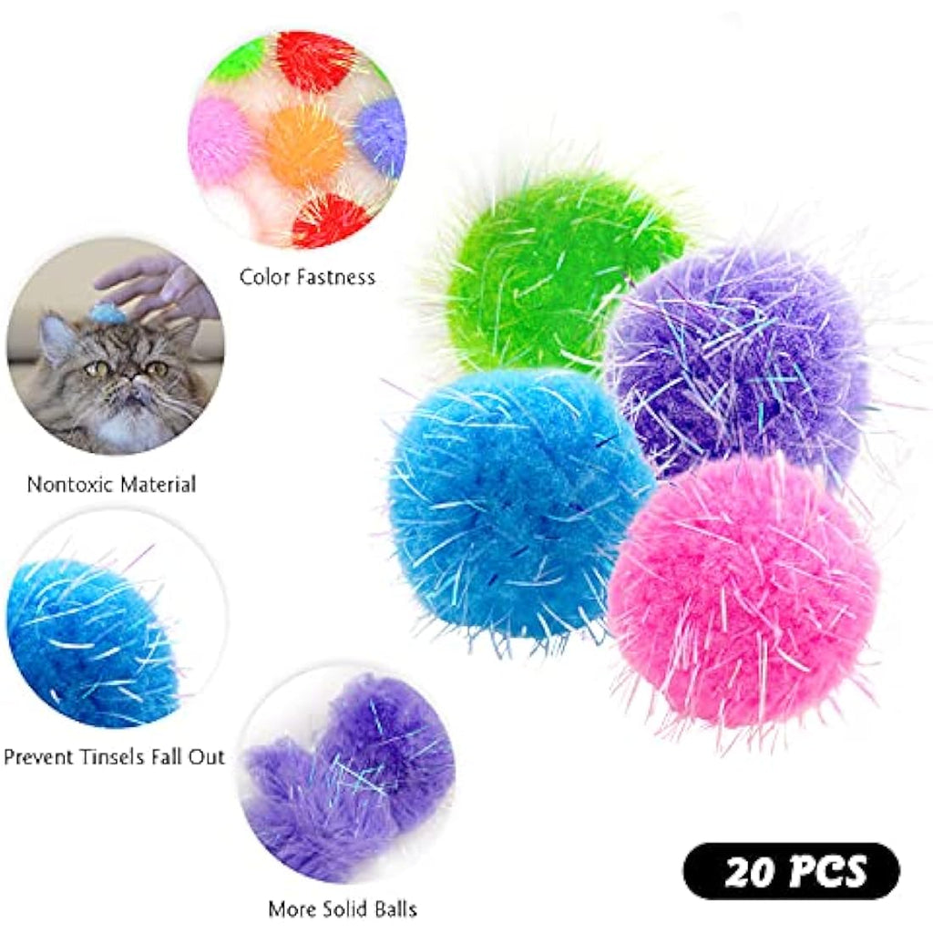 20-Pack Extra Large 1.5" Glitter Sparkle Cat Pom Pom Balls