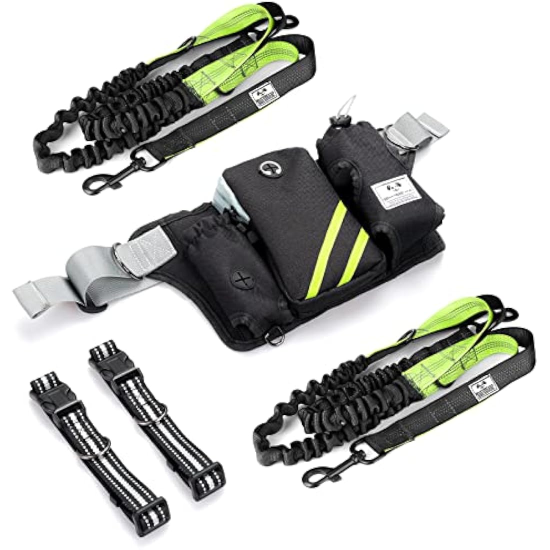 SHINE HAI Hands Free Dual Dog Leash – Reflective Running Belt with Bungees