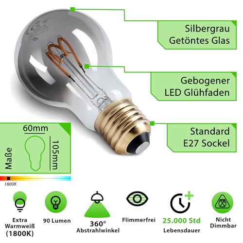 greenandco E27 Vintage LED Filament Bulb – 1800K Warm White 10-Pack