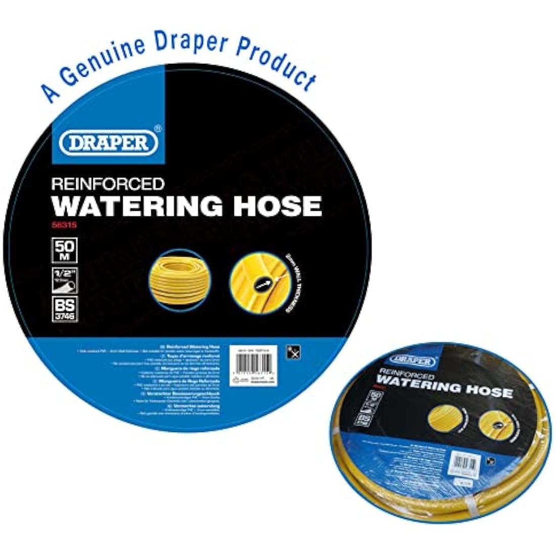 Draper Reinforced PVC Garden Watering Hose – 12mm x 50m, Yellow