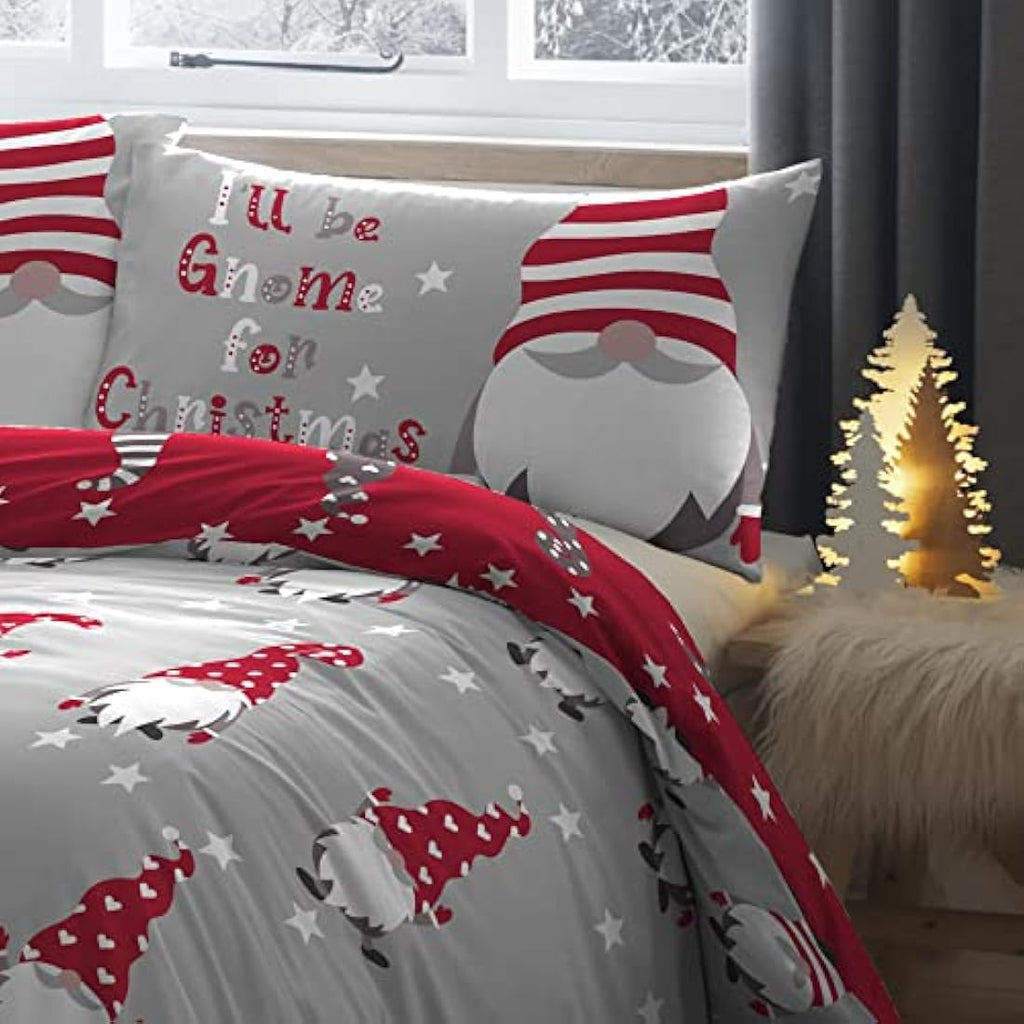 Jolof Store Xmas Gnome Silver Brushed Cotton Single Duvet Cover Set