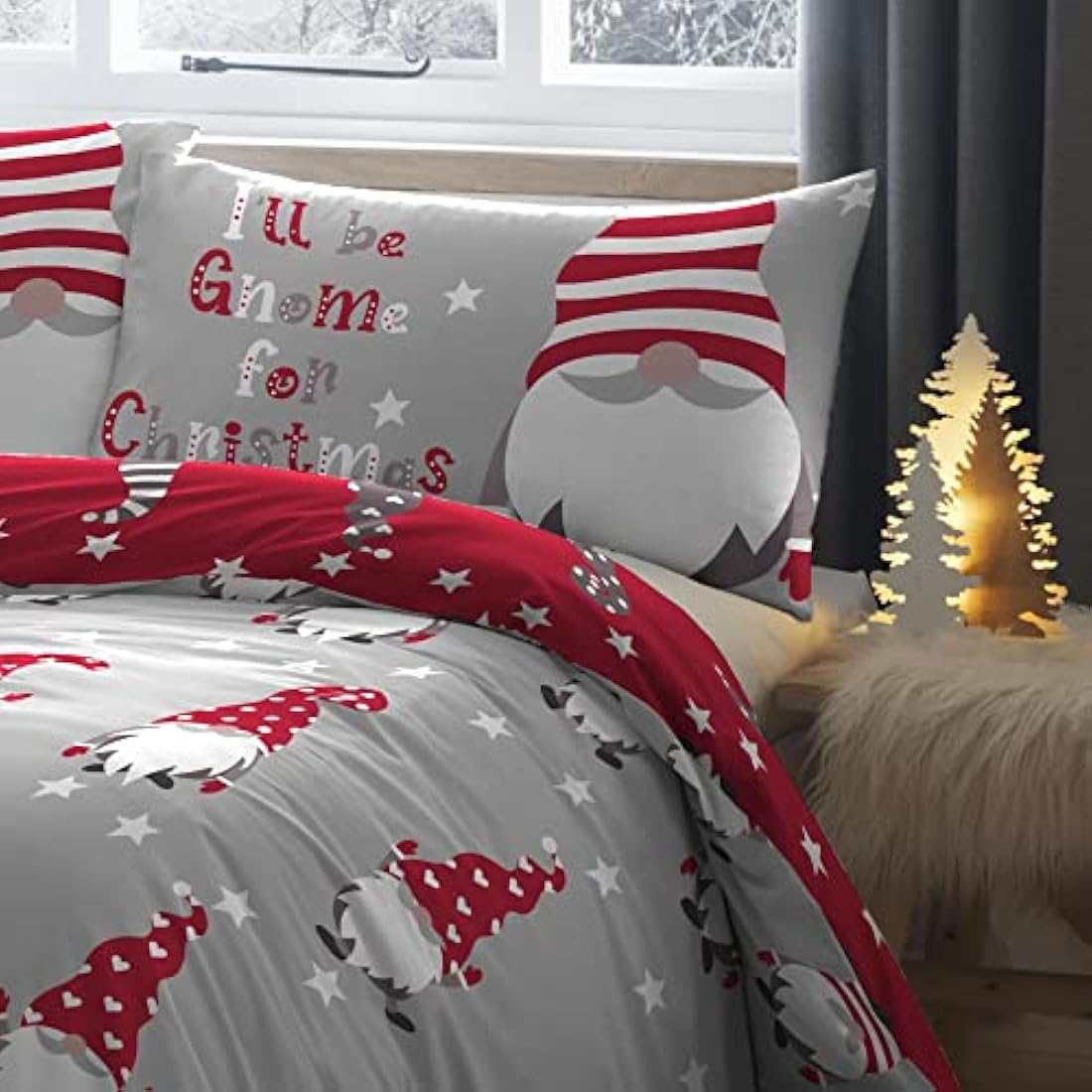 Jolof Store Xmas Gnome Silver Brushed Cotton Single Duvet Cover Set