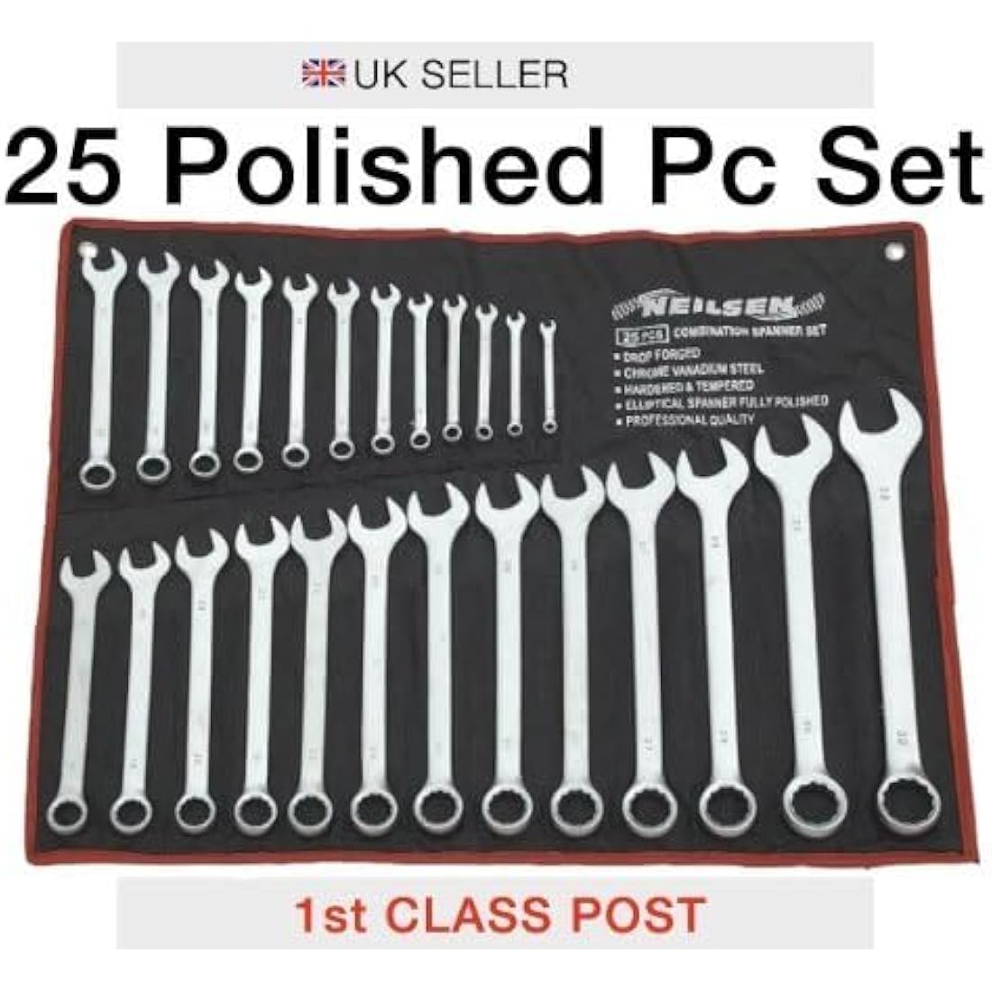 Neilsen 25pc Combination Spanner Set | 6-32mm Satin Chrome Vanadium