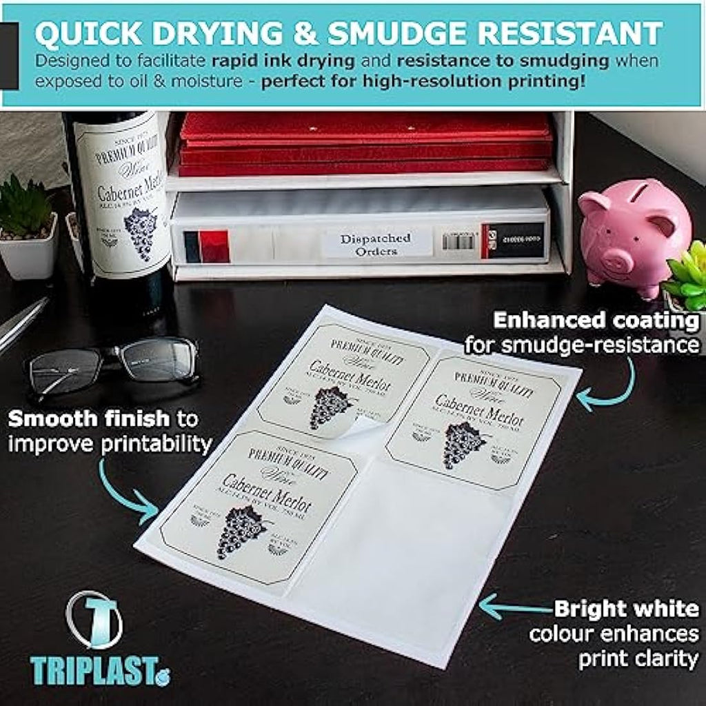 Triplast A4 Address Labels | 10 Per Sheet (500 Total) | White Easy Peel