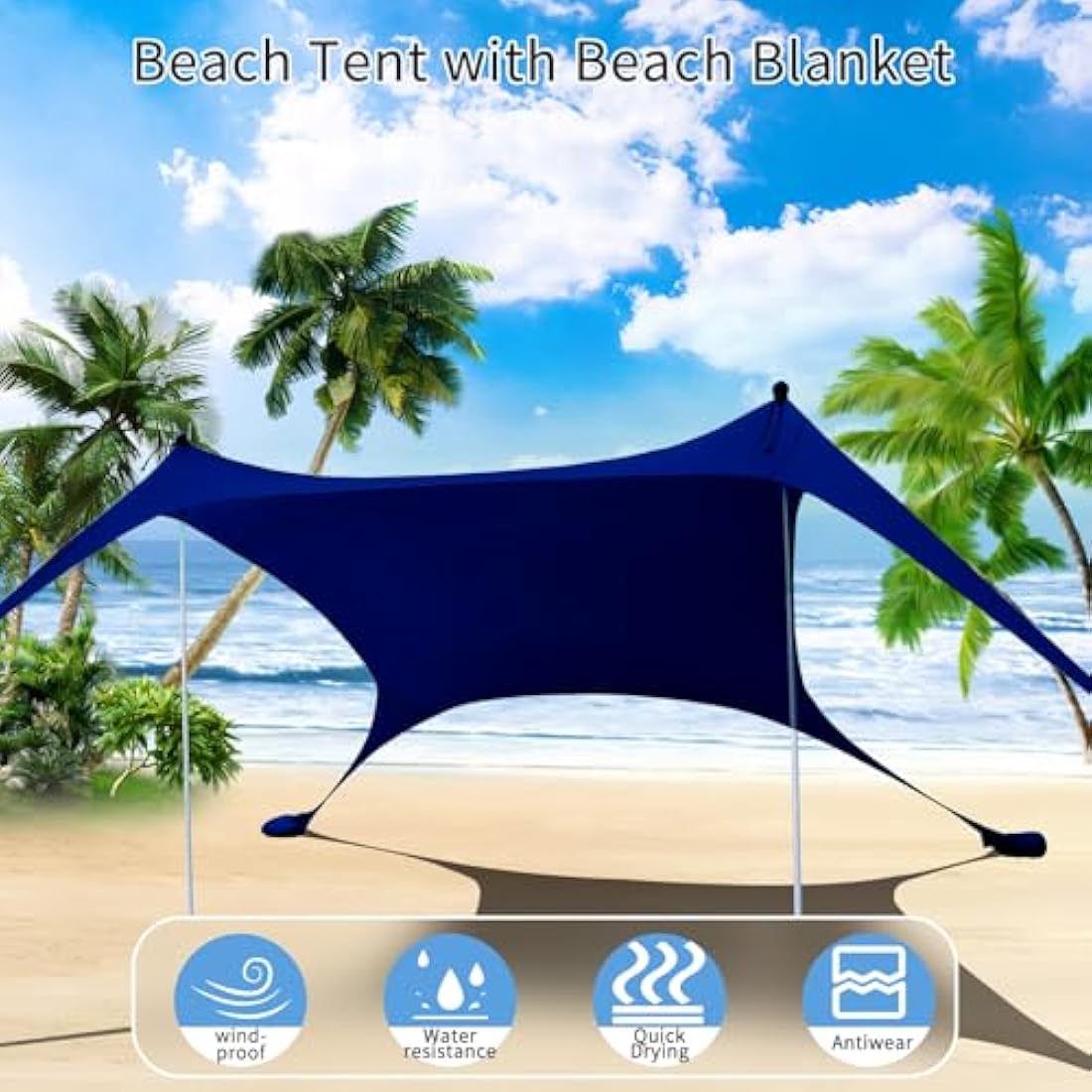 CUUPO 7x7ft Beach Tent Sun Shelter | UPF 50+ Lycra Canopy – Navy Blue