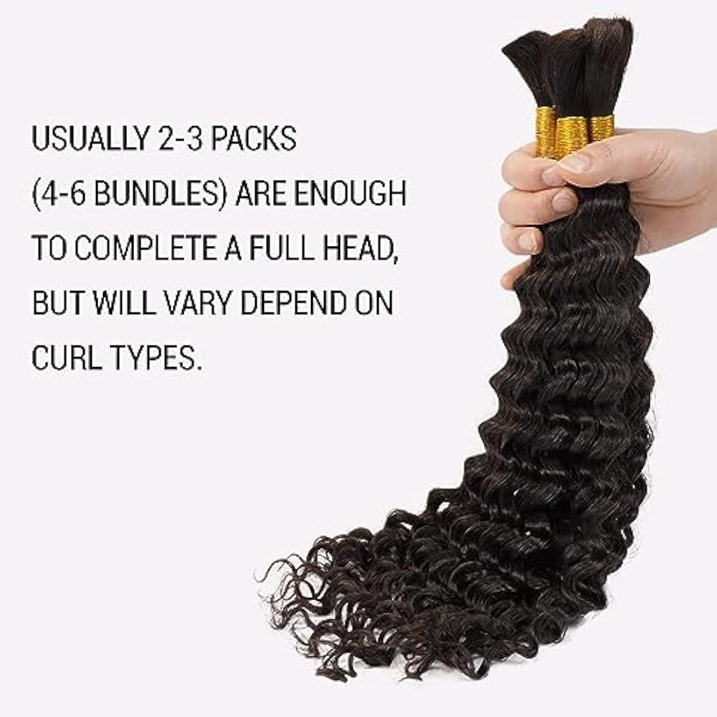 Double Drawn Human Hair Bulk for Braiding | Deep Wave 20" 1B