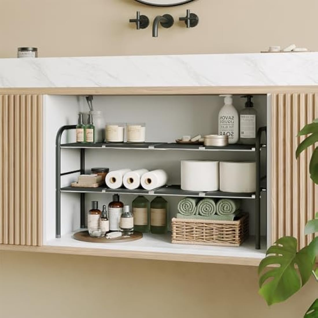 NETEL Expandable Under Sink Storage – 2 Tier Metal Kitchen Organiser