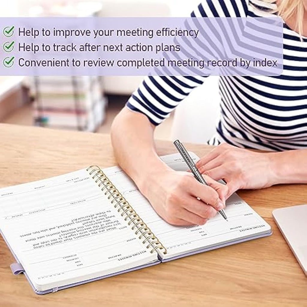 WEMATE Meeting Notebook – B5 PU Leather Business Planner, Light Purple