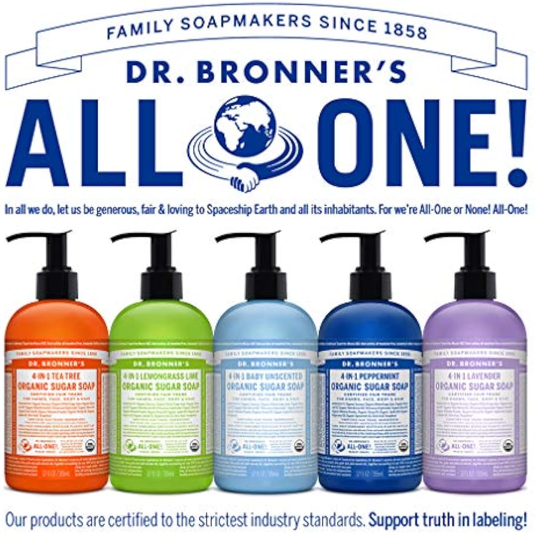 Dr. Bronner's Organic Peppermint 4-in-1 Soap | 335ml Pump Bottle
