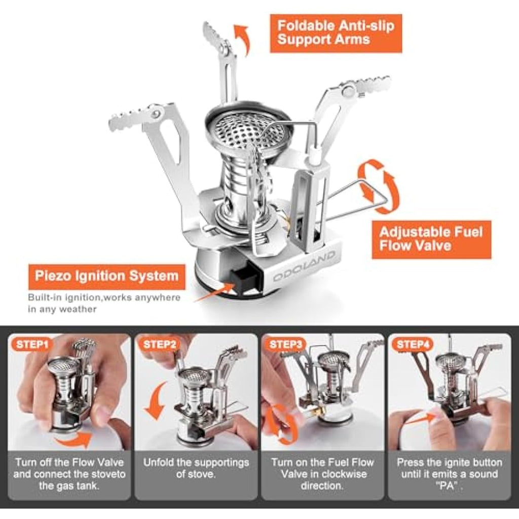 Odoland 13-Piece Stainless Steel Camping Cookware Kit with Stove