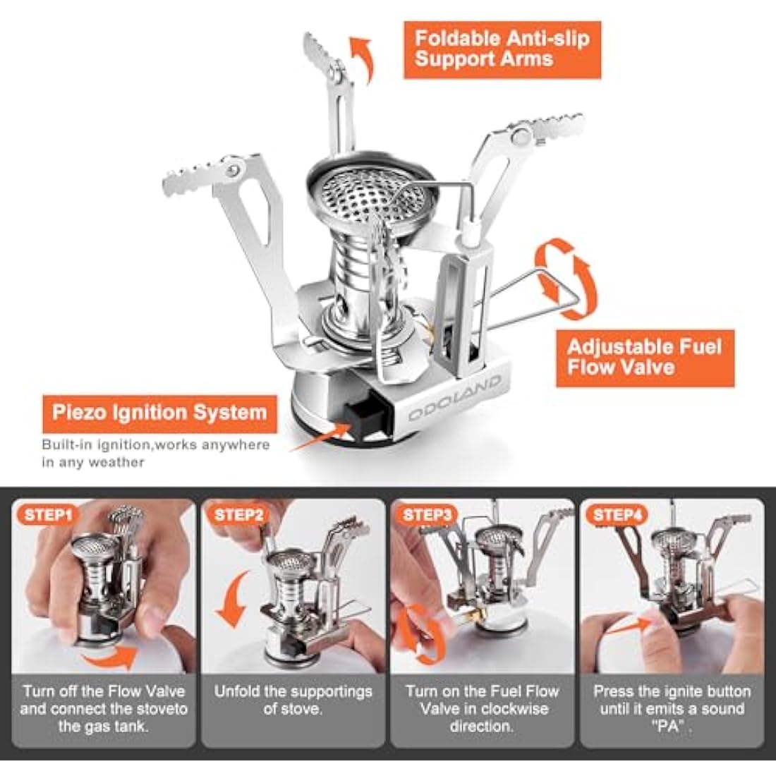 Odoland 13-Piece Stainless Steel Camping Cookware Kit with Stove