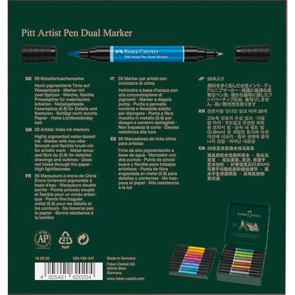 Faber-Castell Pitt Artist Pen Dual Marker - India Ink Wallet of 20