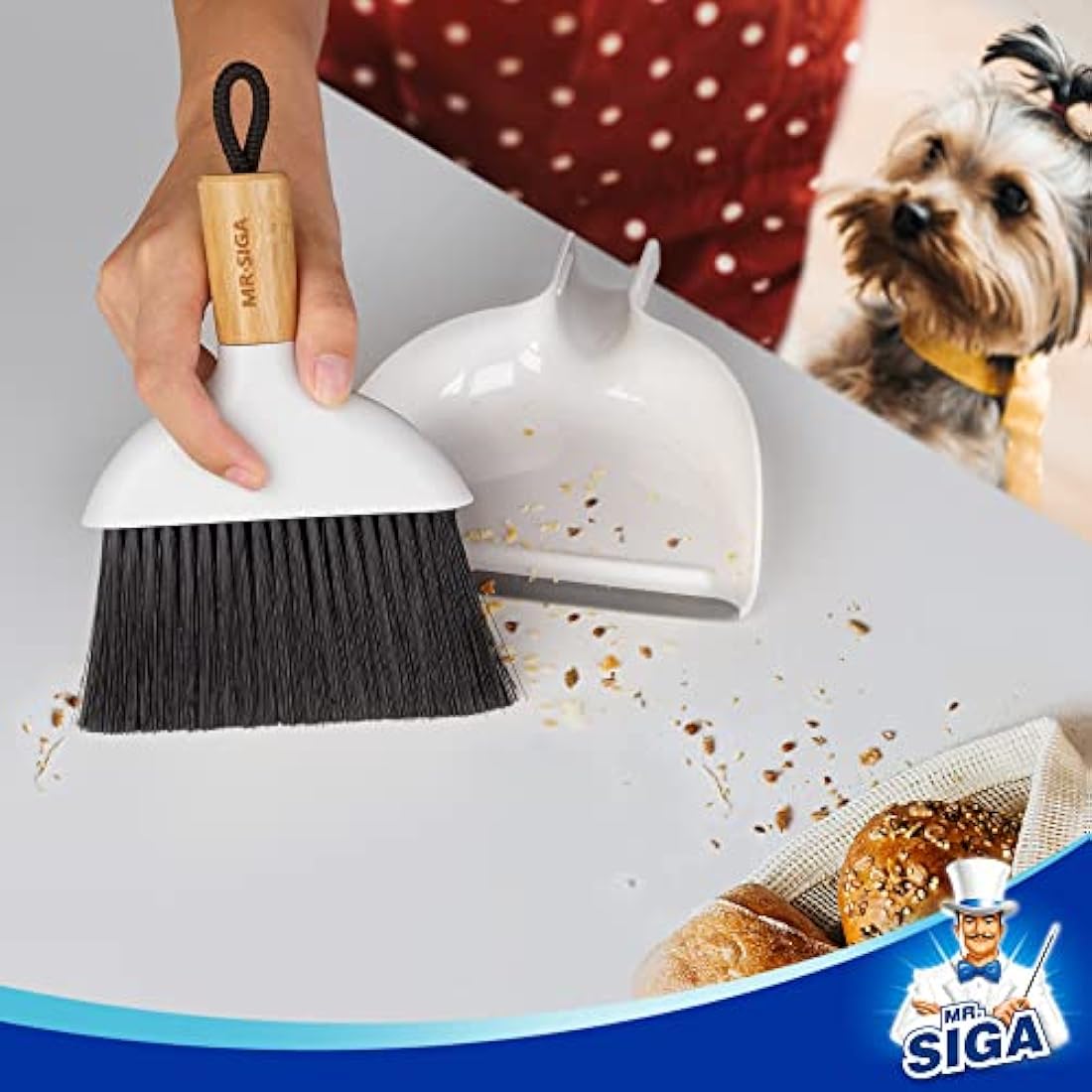 MR.SIGA Mini Dustpan and Brush Set | Bamboo Handle Portable Cleaner